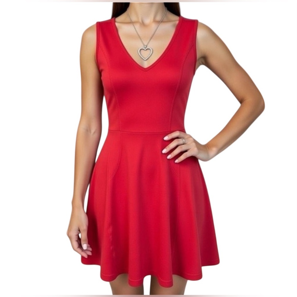 Banana Republic Red V-neck Fit & Flare Sleeveless dress pockets